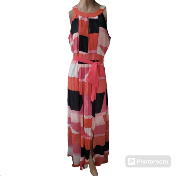 Vince Camuto Pink Blue Orange Colorblock Halter Dress Size 10 - Picture 1 of 12
